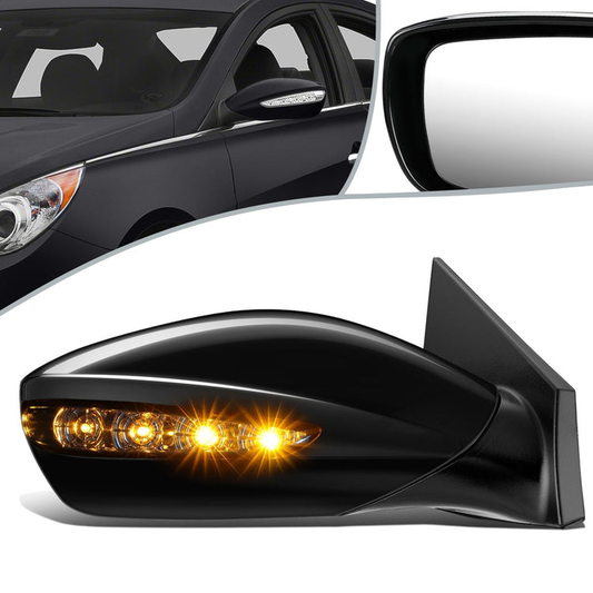 RETROVISOR MIRROR - OEM - 11-14 HYUNDAI SONATA - POWERED - HEATED - W/ SIGNAL LIGHT - FOLDING - BLACK MATERIAL - RIGHT