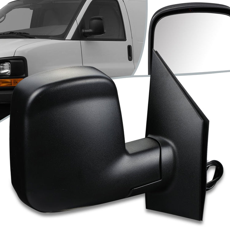 RETROVISOR MIRROR - OEM - 03-13 CHEVY EXPRESS, GMC SAVANA - POWERED - HEATED - FOLDING - W/ DUAL GLASS - TEXTURED - BLACK - RIGHT