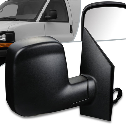 RETROVISOR MIRROR - OEM - 03-13 CHEVY EXPRESS, GMC SAVANA - POWERED - HEATED - FOLDING - W/ DUAL GLASS - TEXTURED - BLACK - RIGHT