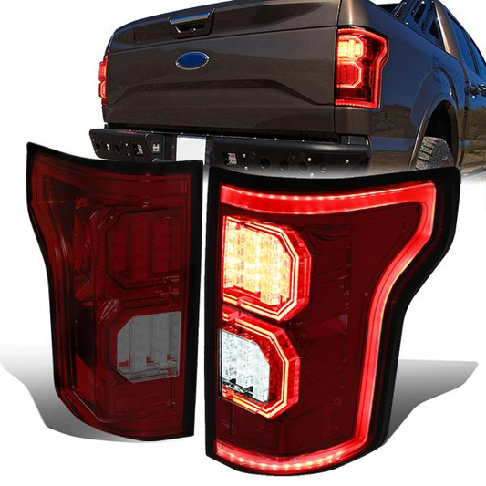 FAROS TRASEROS 15-17 FORD F-150 - 3D STRIP - TRON STYLE - LED - RED / SMOKE