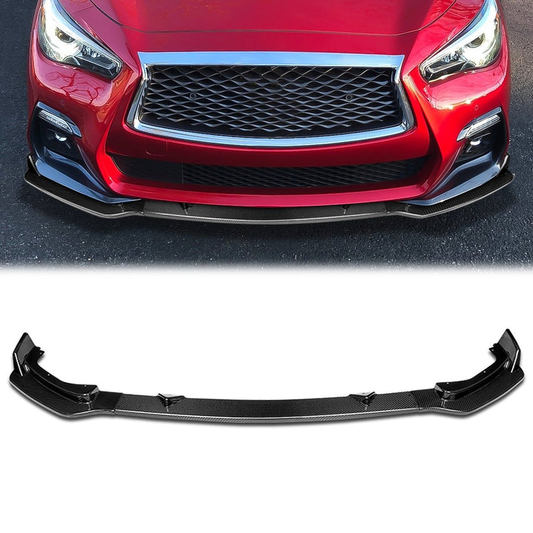 LIP FRONTAL 14-17 INFINITI Q50 - FITS NON SPORT MODELS ONLY - REQUIRES DRILLING BUMPER FOR INSTALLATION - 3PC - REAL CARBON FIBER