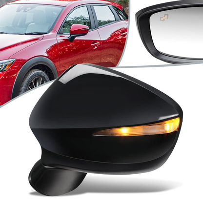 RETROVISOR MIRROR - OEM - 15-16 MAZDA CX-3 - POWERED - W/ SIGNAL LIGHT - W/ BSD - FOLDING - BLACK MATERIAL - LEFT
