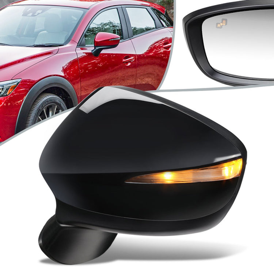 RETROVISOR MIRROR - OEM - 15-16 MAZDA CX-3 - POWERED - W/ SIGNAL LIGHT - W/ BSD - FOLDING - BLACK MATERIAL - LEFT