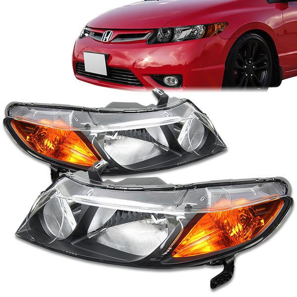FAROS 06-09 HONDA CIVIC 4-DOOR - 9006 LOW BEAM / 9005 HIGH BEAM - BLACK HOUSING / AMBER CORNER