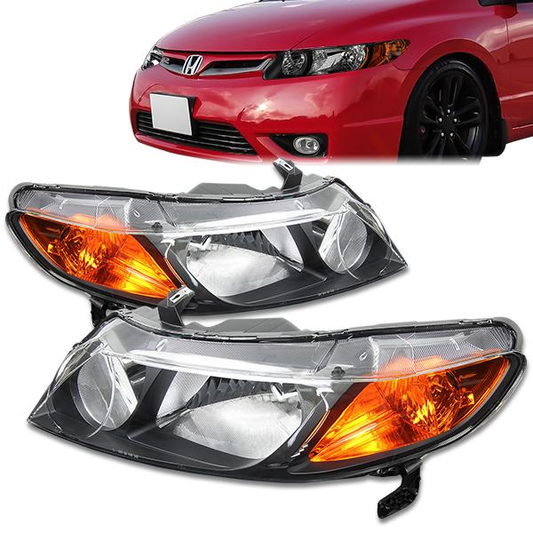 FAROS 06-09 HONDA CIVIC 4-DOOR - 9006 LOW BEAM / 9005 HIGH BEAM - BLACK HOUSING / AMBER CORNER