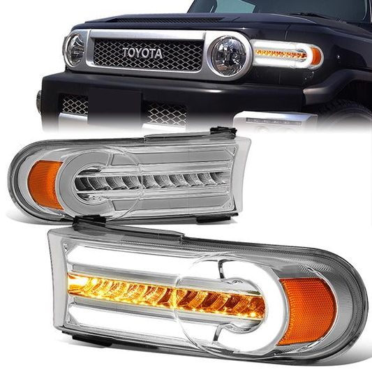 CUARTOS LUZ 07-14 TOYOTA FJ CRUISER - 3D - LED - DRL - 2PC - CHROME HOUSING / AMBER CORNER