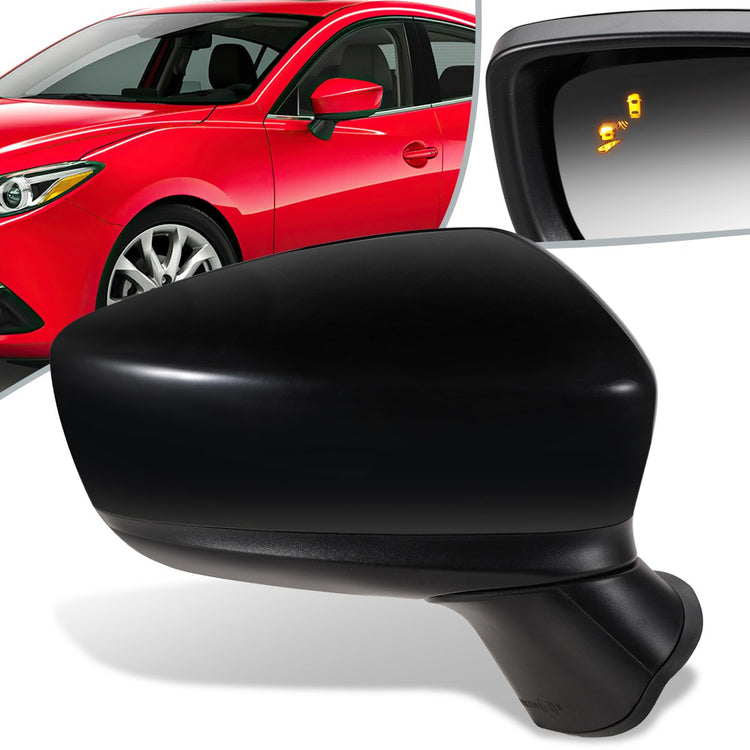 RETROVISOR MIRROR - OEM - 14-16 MAZDA 3 - POWERED - HEATED - W/ SIGNAL LIGHT - W/ BSD - FOLDING - BLACK MATERIAL - RIGHT