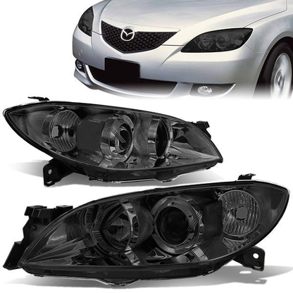 FAROS 04-09 MAZDA 3 SEDAN 4-DOOR - H7 LOW BEAM / 9005 HIGH BEAM - SMOKE HOUSING / CLEAR CORNER