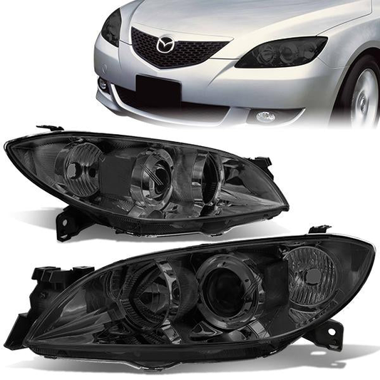 FAROS 04-09 MAZDA 3 SEDAN 4-DOOR - H7 LOW BEAM / 9005 HIGH BEAM - SMOKE HOUSING / CLEAR CORNER
