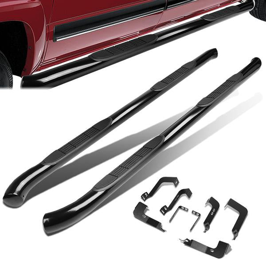 ESTRIBOS 3" - ROUND - 90 DEG - 99-15 CHEVY SILVERADO CREW CAB - BLACK