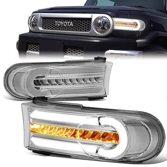 CUARTOS LUZ 07-14 TOYOTA FJ CRUISER - 3D - LED - DRL - 2PC - CHROME HOUSING / CLEAR CORNER