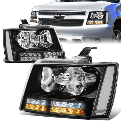 FAROS 07-13 CHEVY AVALANCHE / 07-14 CHEVY TAHOE / 07-14 CHEVY SUBURBAN 1500 / 07-13 CHEVY SUBURBAN 2500 - LED DRL - BLACK HOUSING / CLEAR CORNER - H1 LOW BEAM / H1 HIGH BEAM