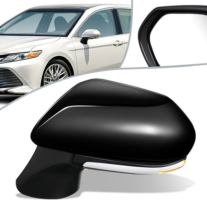 RETROVISOR MIRROR - OEM - 18-20 TOYOTA CAMRY - POWERED - HEATED - W/ SIGNAL LIGHT - FOLDING - BLACK MATERIAL - LEFT