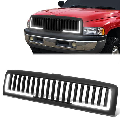 PARRILLA GRILLE - 94-01 DODGE RAM 1500 / 94-02 DODGE RAM 2500, 3500 - VERTICAL FENCE STYLE - W/ LED DRL LIGHT - LED'S REQUIRE WIRING INTO EXISTING LIGHTING - MATTE BLACK
