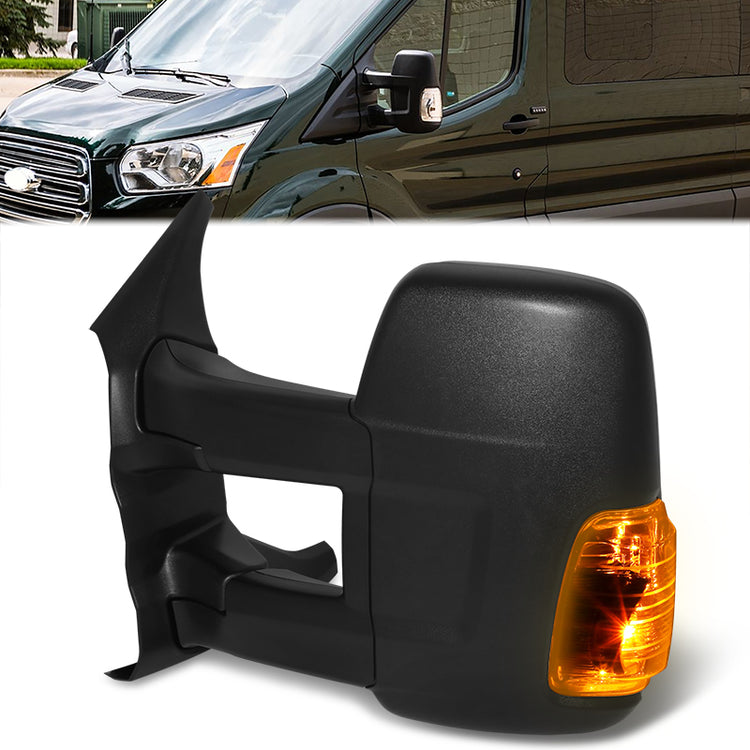 RETROVISOR MIRROR - OE STYLE - FORD TRANSIT 150 2015-2017 - FORD TRANSIT 250 2015-2017 - FORD TRANSIT 350 2015-2017 - WITH POWER WITH HEATED WITH SIGNAL DUAL MIRROR WITH LONG ARM LOW ROOF - DRIVER LEFT SIDE - BLACK