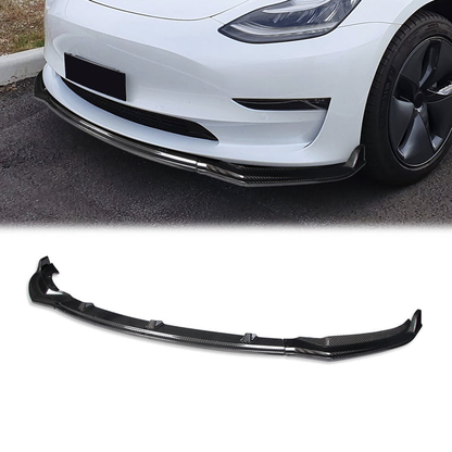 LIP FRONTAL 17-21 TESLA MODEL 3 - REQUIRES DRILLING BUMPER FOR INSTALLATION - 3PC - REAL CARBON FIBER
