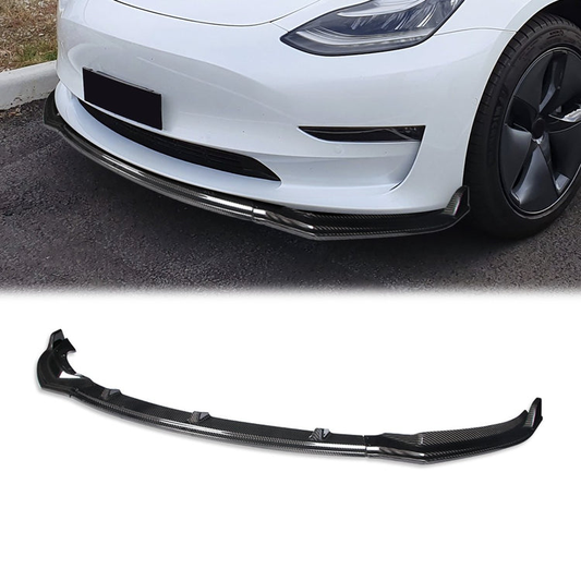 LIP FRONTAL 17-21 TESLA MODEL 3 - REQUIRES DRILLING BUMPER FOR INSTALLATION - 3PC - REAL CARBON FIBER
