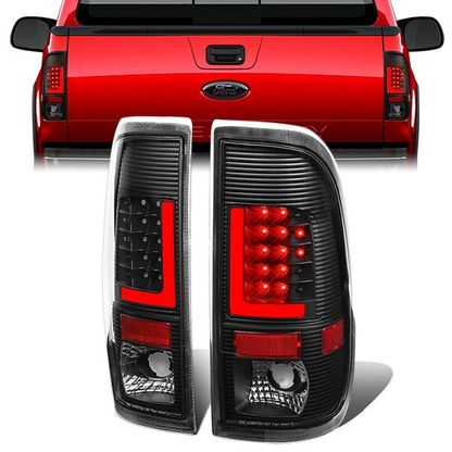 FAROS TRASEROS 08-16 FORD F-250, F-350, F-450, F-550 - SUPER DUTY / 09-16 FORD F-350, F-450 / 15-16 FORD F-550 - RED L-BAR - 3D - LED - BLACK / CLEAR