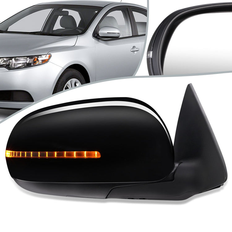 RETROVISOR MIRROR - OEM - 10-13 KIA FORTE, FORTE KOUP - POWERED - HEATED - W/ SIGNAL LIGHT - POWER FOLDING - BLACK MATERIAL - RIGHT