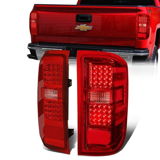 FAROS TRASEROS 14-19 CHEVY SILVERADO 1500 - 15-19 SILVERADO 2500HD 3500HD - 15-19 GMC SIERRA 3500HD DUAL REAR WHEELS - HALOGEN TAIL LIGHT MODELS ONLY - DUAL LED - CHROME / RED