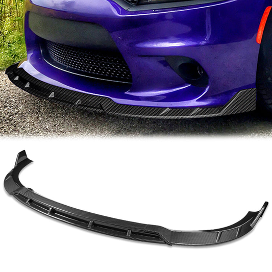 LIP FRONTAL 15-21 DODGE CHARGER - REQUIRES DRILLING BUMPER FOR INSTALLATION - 3PC - CARBON FIBER LOOK