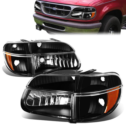 FAROS 95-01 FORD EXPLORER / 1997 MERCURY MOUNTAINEER 2/4-DOOR - 4PC - 9007 LOW BEAM / HIGH BEAM - BLACK HOUSING / AMBER CORNER