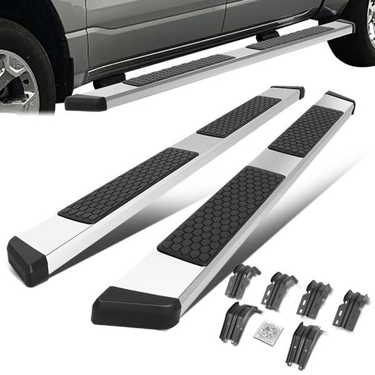 ESTRIBOS 5.5" - HONEYCOMB STEP PAD - 99-16 FORD F-250, F-350, F-40, F-550 SUPER DUTY - CREW CAB - CHROME / BLACK