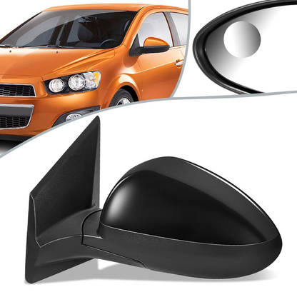 RETROVISOR MIRROR - OEM - 12-13 CHEVY SONIC - MANUAL - W/ CABLE - FOLDING - W/ BLIND SPOT GLASS - BLACK MATERIAL - LEFT
