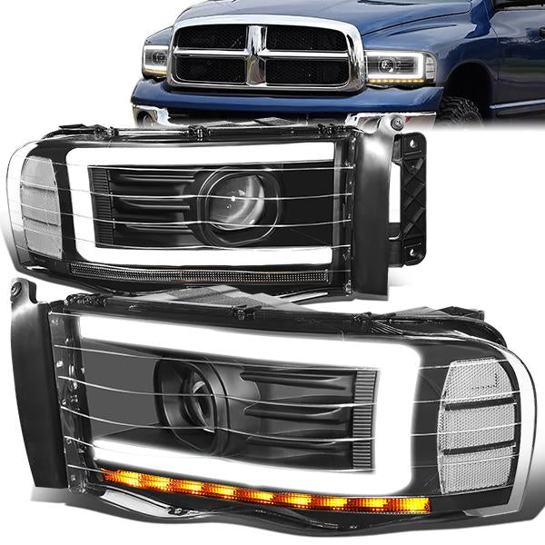 FAROS 02-05 DODGE RAM 1500 2500 3500 - LED DRL - PROJECTOR - BLACK HOUSING / CLEAR CORNER - H7 HIGH / LOW BEAM / LED SIGNAL