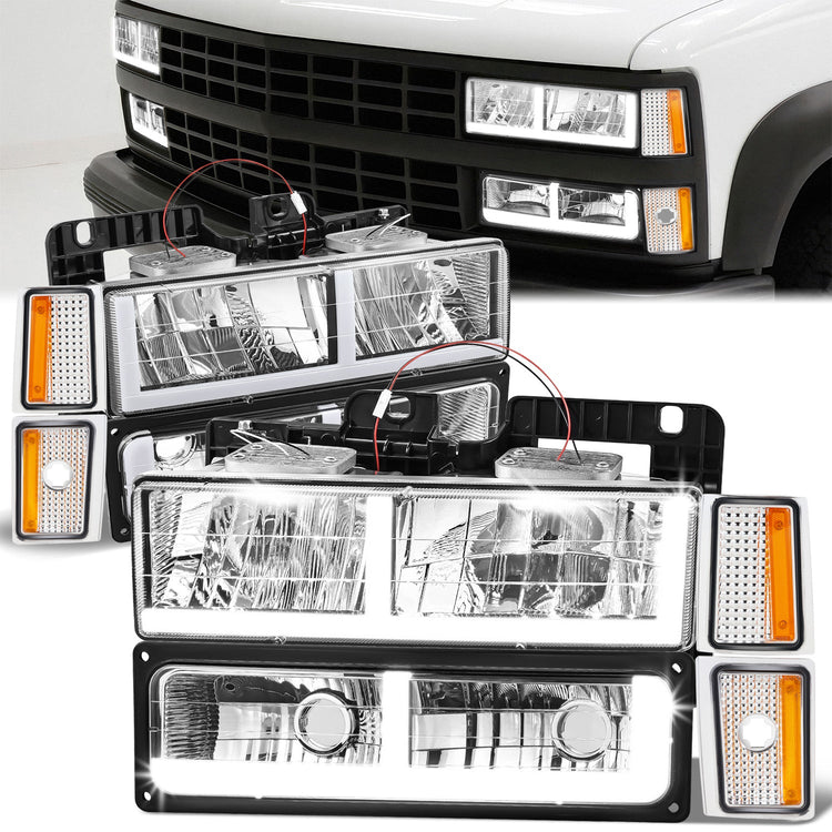 FAROS CLEAR LENS,AMBER REFLECTOR,CHROME HOUSING - 8PCS - LED BAR - 92-93 CHEVROLET BLAZER / 88-93 CHEVROLET C1500 / 92-93 CHEVROLET C1500 SUBURBAN / 88-93 CHEVROLET C2500 / 92-93 CHEVROLET C2500 SUBURBAN / 88-93 CHEVROLET C3500 / 88-93 CHEVROLET K1500 /