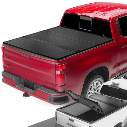 TAPADERA DE CAJUELA TONNEAU COVER - HARD TRI-FOLD - 07-18 CHEVY SILVERADO 1500, GMC SIERRA 1500 - DOES NOT FIT MODELS WITH RAIL SYSTEMS - FITS 5-3/4FT FLEETSIDE / STYLESIDE BED MODELS ONLY