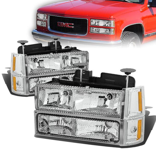 FAROS 94-00 GMC C10 - 8PC 2/4-DOOR - CHROME HOUSING / AMBER CORNER - 9006 LOW BEAM / 9005 HIGH BEAM