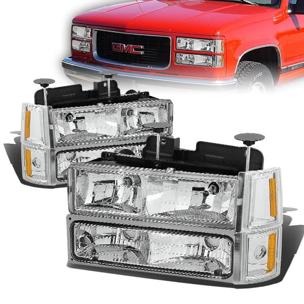 FAROS 94-00 GMC C10 - 8PC 2/4-DOOR - CHROME HOUSING / AMBER CORNER - 9006 LOW BEAM / 9005 HIGH BEAM