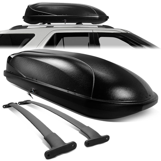 PORTAEQUIPAJE ROOF RACK CROSS BARS + CARGO ROOF BOX - 16-18 FORD EXPLORER - MOUNTS ONTO OEM ROOF RAILS ONLY - BLACK
