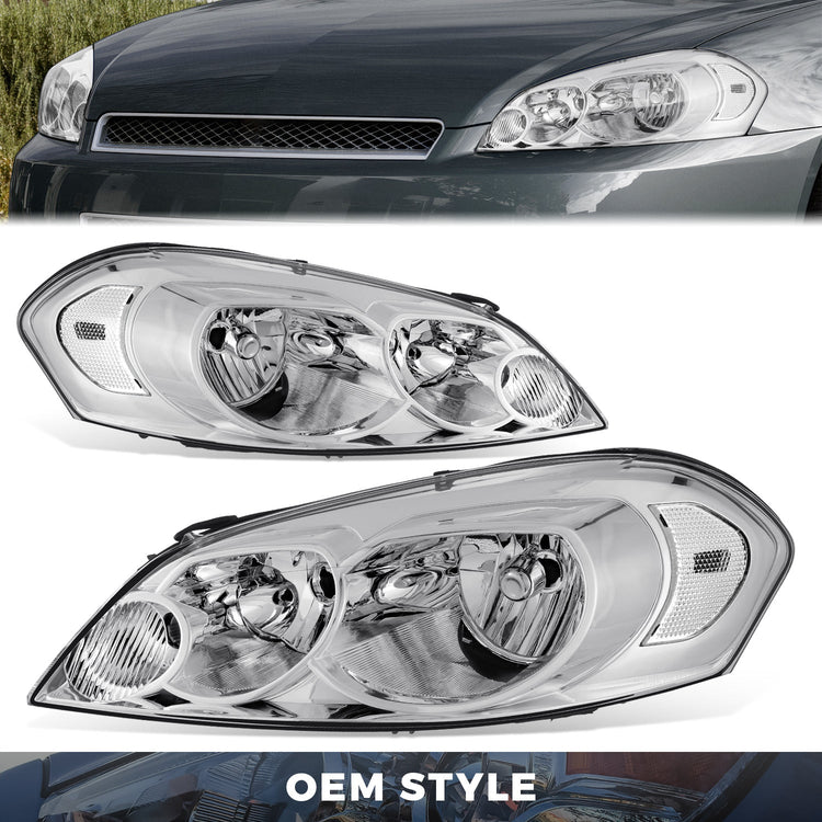 FAROS 06-13 CHEVROLET IMPALA / 14-16 CHEVROLET IMPALA LIMITED / 06-07 CHEVROLET MONTE CARLO - H9 HIGH BEAM / H11 LOW BEAM / 194 SIDE MARKER - CHROME HOUSING / CLEAR CORNER