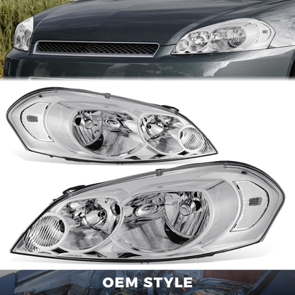 FAROS 06-13 CHEVROLET IMPALA / 14-16 CHEVROLET IMPALA LIMITED / 06-07 CHEVROLET MONTE CARLO - H9 HIGH BEAM / H11 LOW BEAM / 194 SIDE MARKER - CHROME HOUSING / CLEAR CORNER