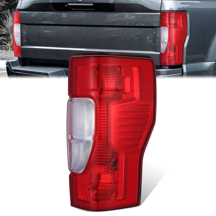 FAROS TRASEROS 20-22 FORD F-250 SUPER DUTY / 20-22 FORD F-350 SUPER DUTY / 20-22 FORD F-450 SUPER DUTY - FITS MODELS WITH HALOGEN TAIL LAMPS WITHOUT BLIND SPOT DETECTION - WT21W REVERSE / 3157 SIDE MARKER / 3157 TAIL LAMP / 3157 BRAKE - OE STYLE - RED -