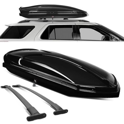 PORTAEQUIPAJE ROOF RACK CROSS BARS + CARGO ROOF BOX - 16-19 FORD EXPLORER - ONLY FITS WITH OEM ROOF RAILS - BLACK