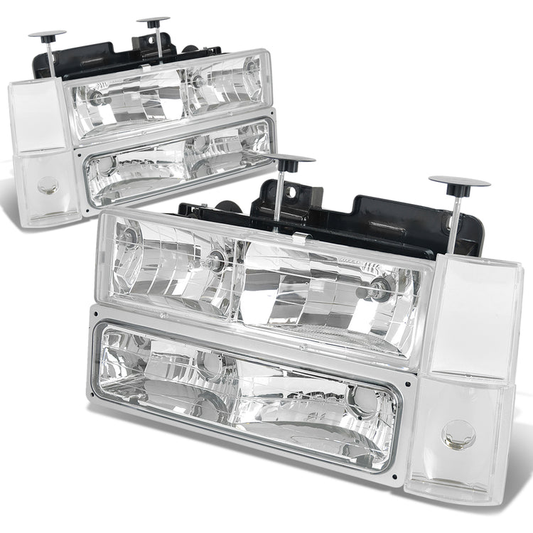 FAROS 88-93 CHEVY C10 2/4-DOOR - 8PC - CHROME HOUSING / CLEAR CORNER - 9006 LOW BEAM / 9005 HIGH BEAM