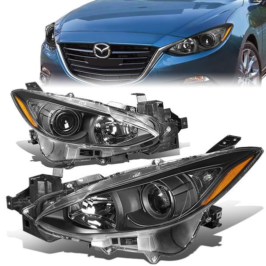 FAROS 14-16 MAZDA 3 4-DOOR - PROJECTOR - H11 LOW BEAM / 9005 HIGH BEAM - BLACK HOUSING / AMBER CORNER