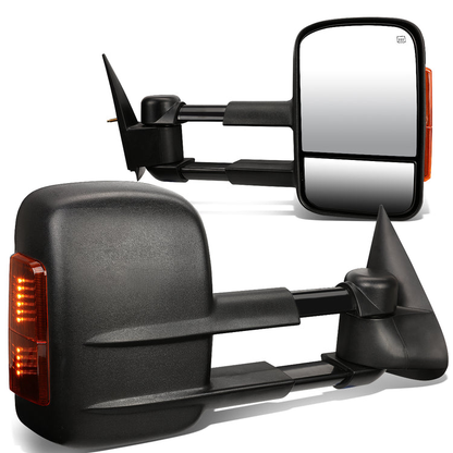 RETROVISORES EXTENDIBLES TOWING MIRROR - 03-06 CHEVY SILVERADO / GMC SIERRA - PAIR - POWERED W/ HEATED - BLACK - AMBER SIGNAL