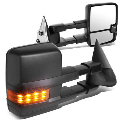 RETROVISORES EXTENDIBLES TOWING MIRROR - 99-06 CHEVY SILVERADO, GMC SIERRA / 00-06 CHEVY SUBURBAN, CHEVY TAHOE, GMC YUKON / 02-06 CHEVY AVALANCHE, CADILLAC ESCALADE - PAIR - MANUAL - BLACK - LED AMBER SIGNAL