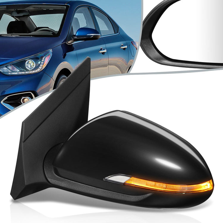 RETROVISOR MIRROR - OEM - 18-20 HYUNDAI ACCENT - POWERED - HEATED - W/ SIGNAL LIGHT - FOLDING - W/ SPOTTER GLASS - BLACK MATERIAL - LEFT