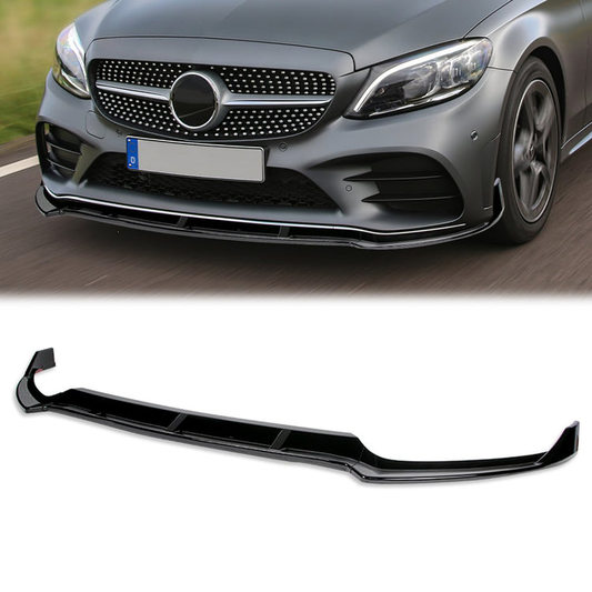 LIP FRONTAL 15 MERCEDES BENZ C400 / 15-18 W205 SPORT, C63 AMG, C180, C200, C250, C300, C350 / 2016 C450 AMG / 16-18 C350E / 17-18 C400 - REQUIRES DRILLING BUMPER FOR INSTALLATION - 3PC - PAINTED GLOSS BLACK