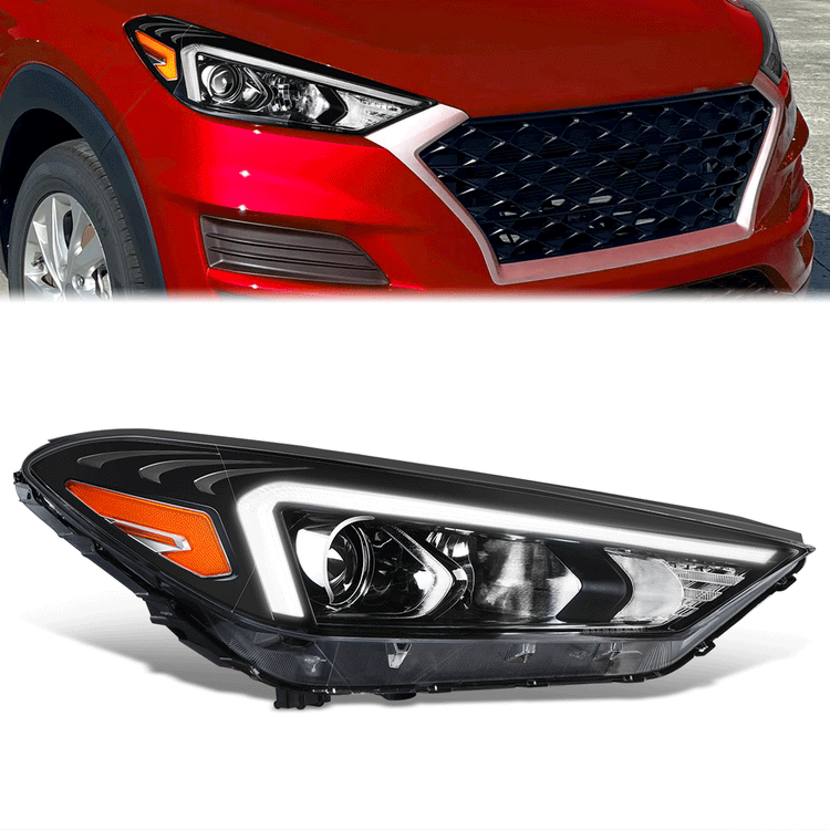 FAROS OE STYLE - 19-21 HYUNDAI TUCSON - USES 9005 HIGH / H7 LOW BEAM BULBS / 2357A TURN SIGNAL W/ DAYTIME RUNNING LIGHTS - FITS HALOGEN LAMP MODELS W/O LED POSITION LAMP - RIGHT - OE STYLE - BLACK
