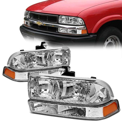 FAROS 98-04 CHEVY S10 / BLAZER - 4PC - 9006 LOW BEAM / 9005 HIGH BEAM - CHROME HOUSING / AMBER CORNER