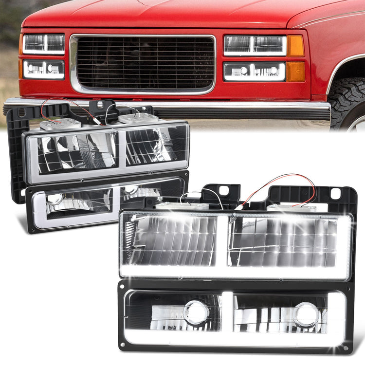 FAROS CLEAR LENS,CLEAR REFLECTOR,BLACK HOUSING - 4PCS - LED BAR - 92-94 CHEVROLET BLAZER / 88-99 CHEVROLET C1500 / 92-99 CHEVROLET C1500 SUBURBAN / 88-00 CHEVROLET C2500 / 92-99 CHEVROLET C2500 SUBURBAN / 88-00 CHEVROLET C3500 / 88-99 CHEVROLET K1500 /