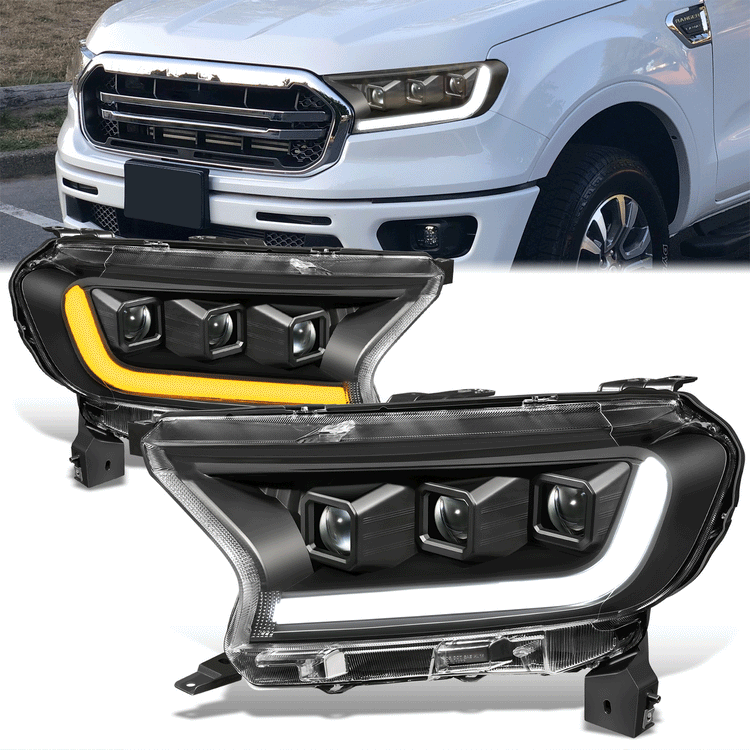 FAROS 19-23 FORD RANGER XL XLT - FITS MODELS WITH COMPOSITE HALOGEN HEADLIGHTS ONLY - LED DRL - BLACK HOUSING / CLEAR CORNER - H1 HIGH / LOW BEAM