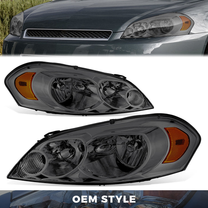FAROS 06-13 CHEVROLET IMPALA / 14-16 CHEVROLET IMPALA LIMITED / 06-07 CHEVROLET MONTE CARLO - H9 HIGH BEAM / H11 LOW BEAM / 194 SIDE MARKER - SMOKED HOUSING / AMBER CORNER