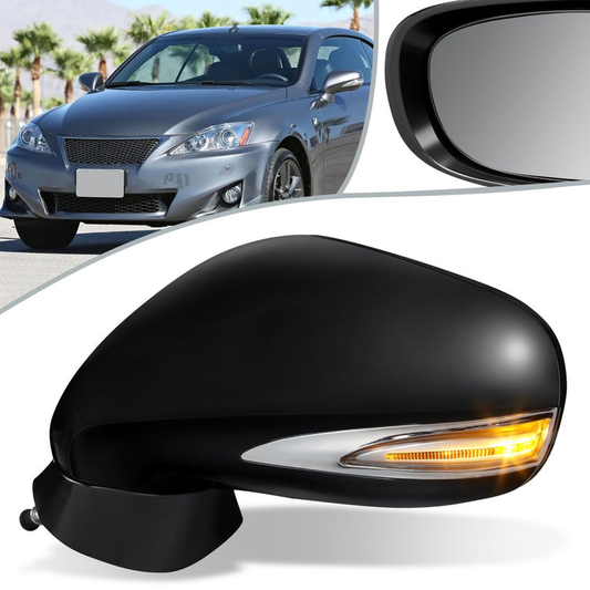 RETROVISOR MIRROR - OEM - 06-10 LEXUS IS 250, IS350 - POWERED - HEATED - W/ SIGNAL LIGHT - W/ PUDDLE LIGHT - FOLDING - BLACK MATERIAL - LEFT